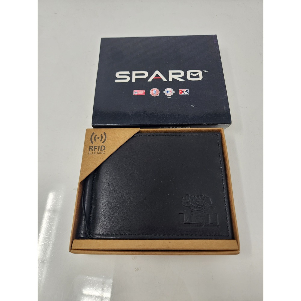Sparo Mens LSU Tigers Bifold Wallet Black Leather RFID Blocking Casual Size OS